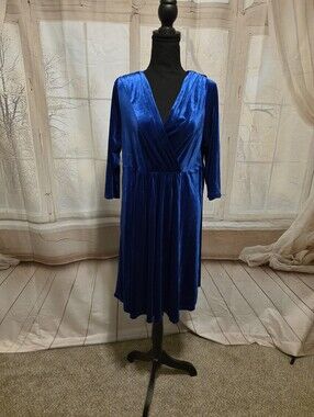 Kohl's Royal Blue Velvet Wrap-Style Long Sleeve Dress